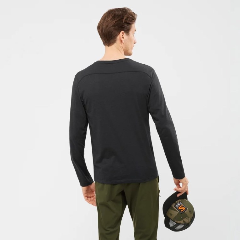 Pánské Tričko Salomon Essential Long Sleeve Černé | CZ 65IZWHS